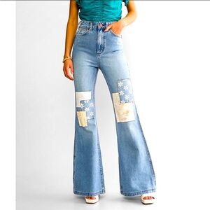 Women’s  WRANGLER x BILLABONG High Rise Super Flare Bohemian Patchwork Jeans